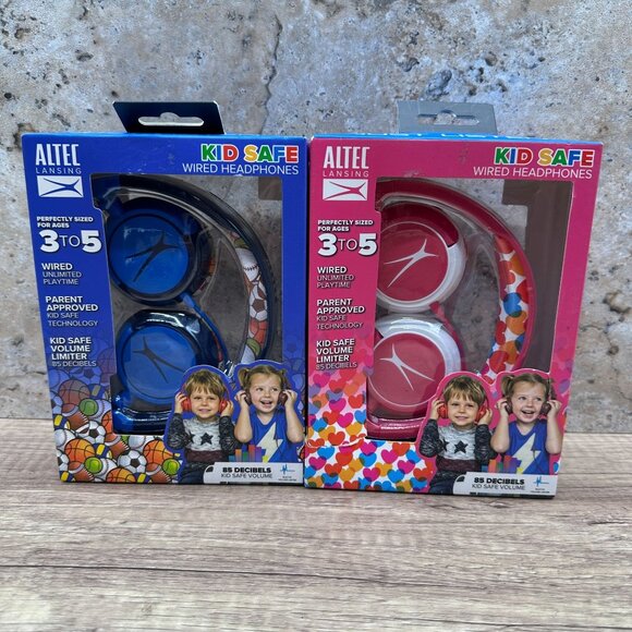 Lot Of 2 Altec Lansing Kids Safe Wired Headphones Blue, Pink Age 3 To 5 NIB - Picture 1 of 15